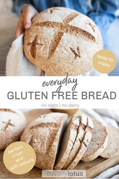 gluten free bread with text overlay that says, everyday gluten free bread no eggs no dairy