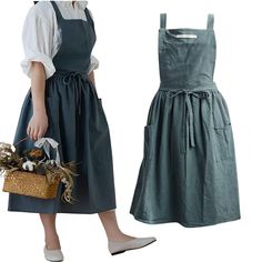 PRICES MAY VARY. Material: Cotton and Line Blended Apron.Soft,stylish,lightweight but durable with a smooth touch.Cotton apron has better water Personalized Design: Apron Size: Length:35", Width:55".Cross-Back Straps, No tie Design,Sew up with thread, will not fall off ，it is easy to put on and take off, convenience and comfortable, large bib apron that covers from chest to knee provides great coverage. Bib Aprons are made to ensure that your body is covered wide to keeps your clothes from dirty Pinafore Dress Pockets, Fall Dress Gray, Vintage Pinafore Apron Pattern, Brown Apron Dress, Make An Apron From A Dress, Cute Lace Apron, Cheap Summer Cotton Pinafore Dress, Church Ladies Apron Pattern, Pinafore Apron Pattern Free Kids