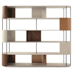 the shelf is made out of wood and has several different colored squares on it's sides