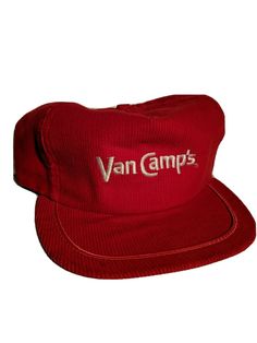 Van Camp's Vintage Corduroy Hat Vtg Snapback Cap Made in USA. Shipped with USPS First Class Package. Vintage Red Snapback Hat For Outdoor, Vintage Corduroy Snapback Hat With Curved Brim, Vintage Corduroy Flat Brim Baseball Cap, Vintage Curved Brim Hat For Camping, Vintage Adjustable Corduroy Trucker Hat, Vintage Adjustable Corduroy Hat, Vintage Flat Brim Dad Hat For Outdoor, Vintage Corduroy Snapback Trucker Hat, Vintage Corduroy Snapback Baseball Cap