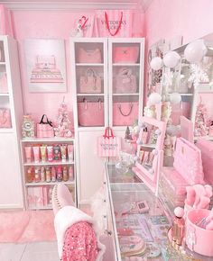 a room filled with lots of pink items