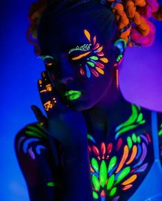 Uv Paint Makeup, Uv Face Paint Ideas, Rave Face Paint, Boho Makeup