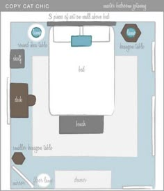 a blue and white floor plan with the words copy cat chic written on it