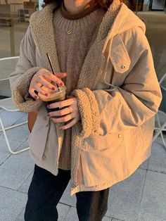 Preppy Reversible Lambswool Hooded Jacket - AnotherChill Kawaii Jacket, Preppy Mode, Girls Outwear, Oversized Parka, Parka Women, Estilo Preppy, Womens Parka, Oversized Jacket, Winter Jackets Women