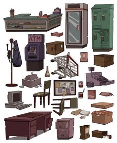 an assortment of items that are in the shape of a box and some type of machine