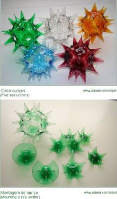 four different types of glass flowers in various colors and sizes, each with their own design