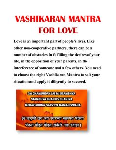 an advertisement with the words vashikraran mantra for love written in english