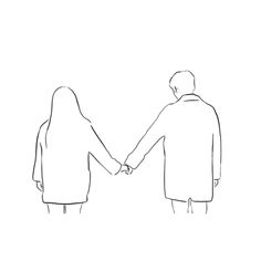 two people holding hands in front of a white background