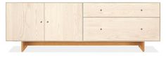 the sideboard is made out of wood and has two drawers, one with doors