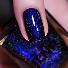 ILNP Nocturnal - Black Holographic Shimmer Nail Polish Navy Blue Nail Ideas, Dark Blue Nail Polish, Blue Nail Ideas, Navy Nails, Black Holographic, Navy Blue Nails, Shimmer Nail Polish, Sky Nails, Festive Nail Art