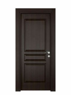 the front door is dark brown and has two doors on each side, one with a handle