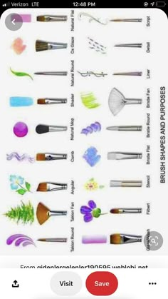 an iphone screen showing different types of paintbrushes and brushes on the same page