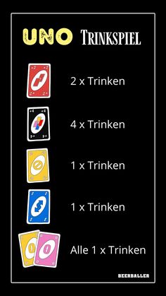 an uno trinkspiel is shown with four different colors