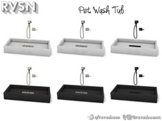 four different types of bathtubs and faucets with the names rvsn on them