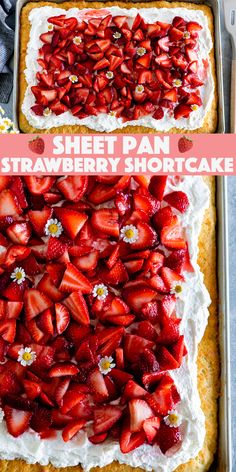 strawberry shortcake with whipped cream and sprinkles on top in a pan