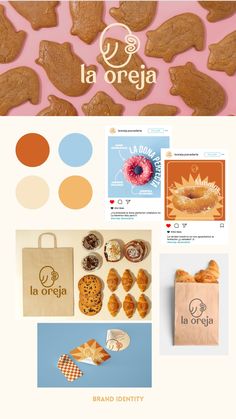 the website for la oreja bakery is displayed on a pink background with cookies and other items