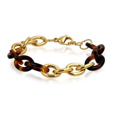 PRICES MAY VARY. Glamorous style for everyday elegance that will complement your office suit to your girls night out ensemble. A gorgeous gold plated stainless steel lobster claw clasp link bracelet is elevated by a modern oval link design, featuring acrylic tortoise shell. Measure:Fits 6.5-7.5 Inch Bracelet Size 7.5 inch L x 0.4 inch W Weight: 11 Grams Material: 316 Stainless Steel, Acrylic, IP Gold Plating A modern bracelet in a stylish tortoiseshell design, featuring striking gold metal links Tortoise Shell Bracelet, Modern Bracelets, Golden Jewelry, Cuff Bangle Bracelet, Diy Life Hacks, Metal Chain Link, Pink Camo, Gold Bracelet Chain, Gold Plated Bracelets