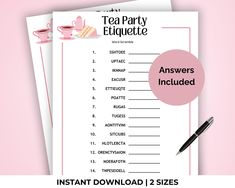 tea party etiquette answers included in the instant printable guide for adults and children