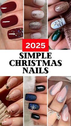 Nail Ideas Rhinestones Simple, Simple Nail Design For Christmas, Christmas Nail Elegant, Xmas 2024 Nails, Oval Nails For Christmas, Mail Designs Christmas, Simple December Nail Designs, Nails For Christmas 2024, Professional Holiday Nails