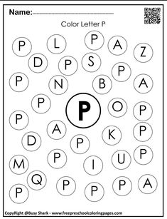 the letter p worksheet for children to learn with their handwriting and color letters