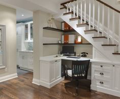 an image of a home office with stairs