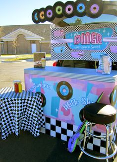 Decades Trunk Or Treat, 1950 Diner Decor, Grease Trunk Or Treat, Grease Halloween Decorations, 50’s Diner