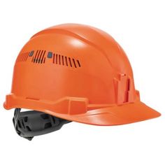 an orange hard hat on a white background