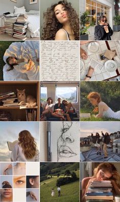 a collage of photos with people, books and pictures on them that are all over the place