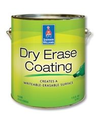 a green paint can with the words dry erase coating on it