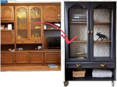 an old china cabinet has been painted black