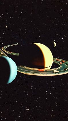 an artist's rendering of the planets and their satellites