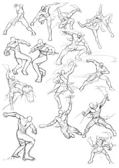 some sketches of people doing different poses