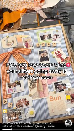 Cute Garlands Diy, Scrapbook Cork Board, Collage Board Aesthetic, Sister Leaving For College, Aesthetic Homemade Gifts, Crafts For High School Students, Diy Travel Gifts, Diy Cute Gifts For Friends, Craft Ideas With Friends