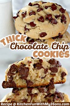 Craving a bakery style chocolate chip cookie? These Thick Chocolate Chip Cookies are giant and loaded with chocolate chips, just like you would buy at a your favorite bakery or cafe. Thick Chocolate Chip Cookie Recipe, Thick Chocolate Chip Cookies, Best Ever Chocolate Chip Cookies, Fluffy Chocolate Chip Cookies, Big Chocolate Chip Cookies, Giant Chocolate Chip Cookie, Best Chocolate Chip Cookies Recipe, Homemade Chocolate Chip Cookies, Cookie Bakery