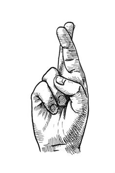 a black and white drawing of a hand making the middle finger sign