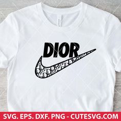 a t - shirt with the word dior printed on it in black and white