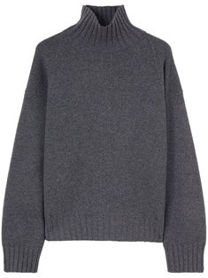 Find JIL SANDER High-neck Ribbed-knit Jumper on Editorialist. anthracite grey virgin wool-yak blend ribbed knit mélange effect high neck drop shoulder long sleeves ribbed cuffs and hem Jil Sander Outfit, Autumnal Clothes, Grey Clothing, Winter Knitwear, Book Clothes, Cotton Jumper, Grey Knit Sweater, Knit Sleeve, Grey Pullover