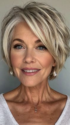 Stylish Short Hairstyles for Women Over 50 Short Hairstyles Color Ideas, Short A Line Haircut, Wedge Haircut For Women Over 50, Messy Bob With Fringe, Heavily Layered Hair, Bobs With Bangs For Older Women, Short Hair With Long Layers, Short Ash Blonde Hair, Short And Sassy Haircut