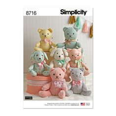 a group of stuffed animals sitting next to each other