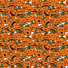 a lot of pumpkins with faces on them