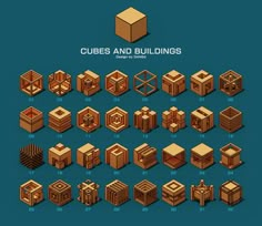 an illustrated set of cubes and buildings