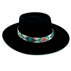 Price includes a Brigitte Sambboho hat & an Aztec (Flat) hatband. Save 10% with this bundle. Select hat size. Hatband is one size fits all. Hatband is removable.  The fanciest hat you will ever wear. Sambboho's Brigitte black hat is a dipped crown boater design with a custom trimmed genuine velvet black band. A st Bohemian Flat Brim Felt Hat For Summer, Bohemian Summer Felt Hat With Flat Brim, Western Mini Hat With Adjustable Flat Brim, Bohemian Mini Hats With Flat Brim For Beach, Handmade Fedora With Flat Crown For Festivals, Handmade Flat Crown Fedora For Festivals, Multicolor Beaded Brimmed Hat, Multicolor Beaded Short Brim Hat, Adjustable Flat Brim Costume Hat For Rodeo