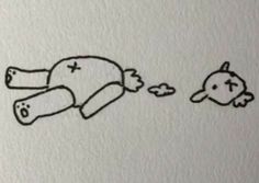 a drawing of a dog laying on its back next to a bird