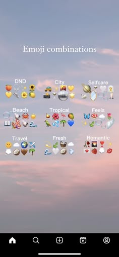 an image of the emoj combinations screen on a cell phone with sky and clouds in the background