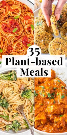 the top five plant - based meals are shown in this collage with text overlay that reads, 5 plant - based meals