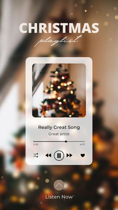 christmas music player on the app for iphone and ipad, with an image of a christmas tree