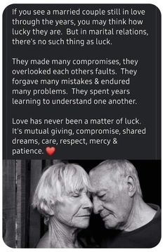 an older couple kissing each other with the caption that reads, if you see a married couple still in love through three years, they are