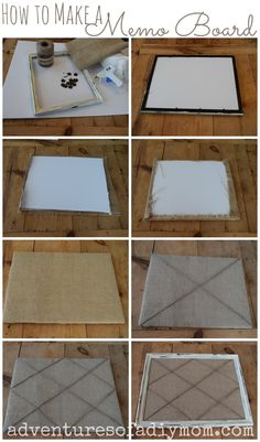 the steps to make a memo board are shown in four different pictures, including one with an image on it