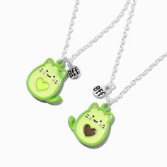 Claire's Best Friends Avocado Cat Pendant Necklaces - 2 Pack Cute Nickel-free Charm Necklace For Friendship, Cute Adjustable Necklaces For Best Friend Gift, Cute Adjustable Charm Necklace For Friendship, Cute Adjustable Charm Necklaces For Friendship, Adjustable Cute Charm Necklaces For Friendship, Cute Nickel-free Necklace For Best Friend Gift, Trendy Cat Design Jewelry Gift, Personalized Fun Jewelry For Best Friend, Trendy Cat Design Jewelry For Gift