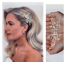 This is the perfect hair accessory for brides looking for a modern yet classic look. Made with crystals and shimmering pearls this bridal hair comb adds just the right amount of sparkle to your hair. This stunning wedding hair piece is the perfect adornment to an elegant down do or placed into a romantic updo , it is soft and flexible so it can be worn at the front , side or back of your hair and can be shaped to suit any hairstyle. The bridal hair piece is 5 inches  long and set on a silver com Bridal Hair Vine Pearl, Pearl Headpiece Wedding, Pearl Hair Piece, Pearl Drop Earrings Bridal, Headpiece Wedding Hair, Bride Hair Piece, Pearl Hair Comb, Bridal Hair Combs Pearl, Beautiful Bridal Hair